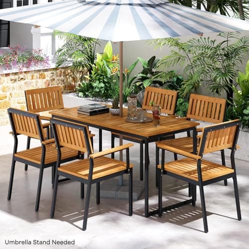 Tangkula 7-Piece Acacia Wood Patio Dining Set