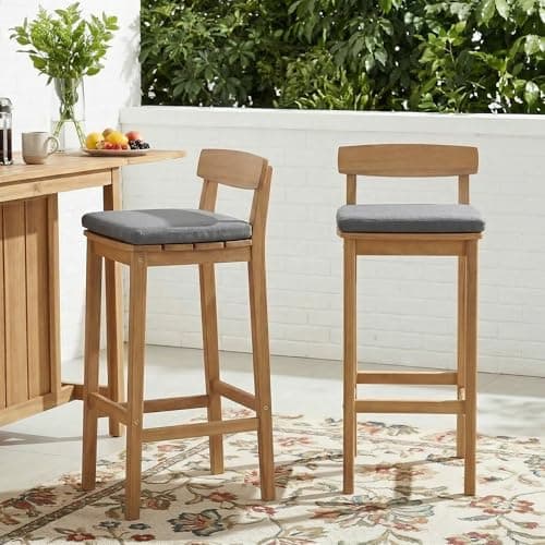 DAYARUS Solid Acacia Wood Patio Bar Stools Set of 2