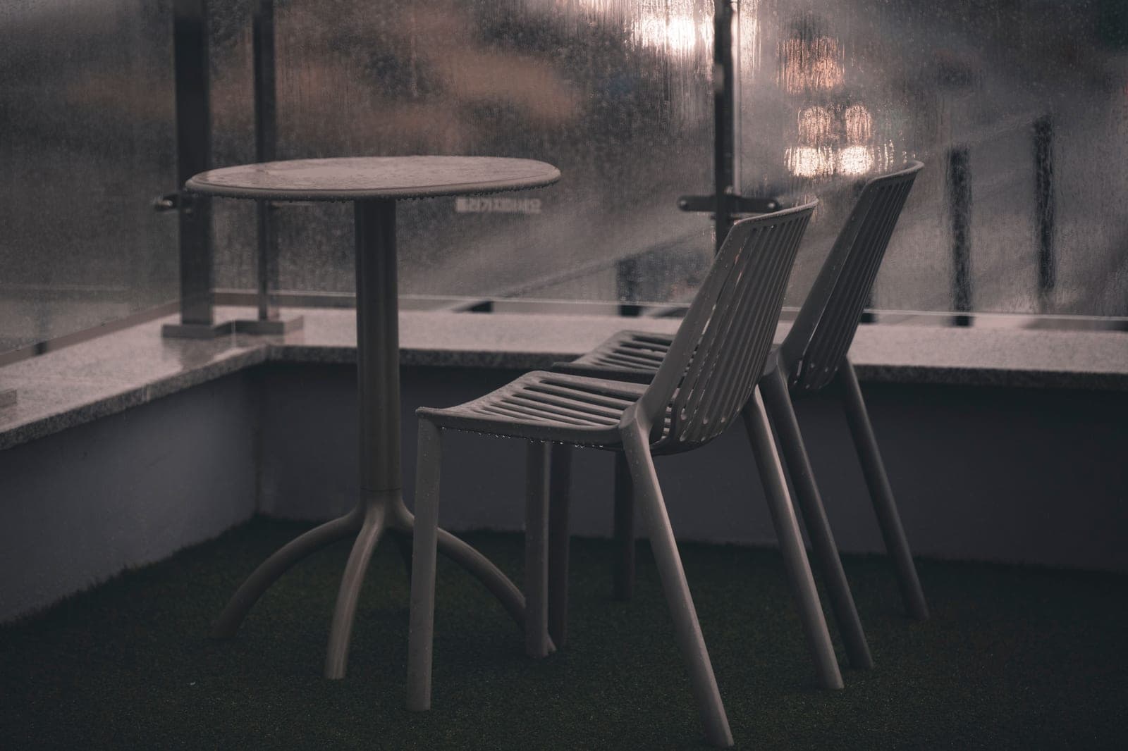 Outdoor furniture standing on a deck