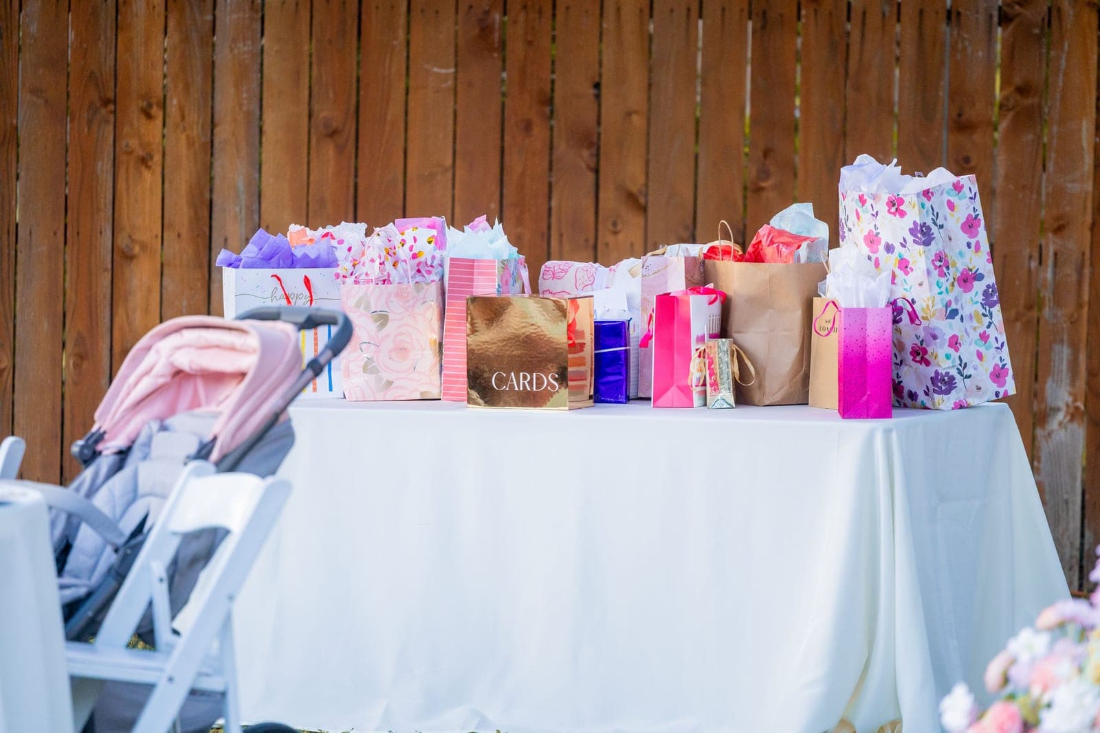 A wrapped gift on an outdoor table